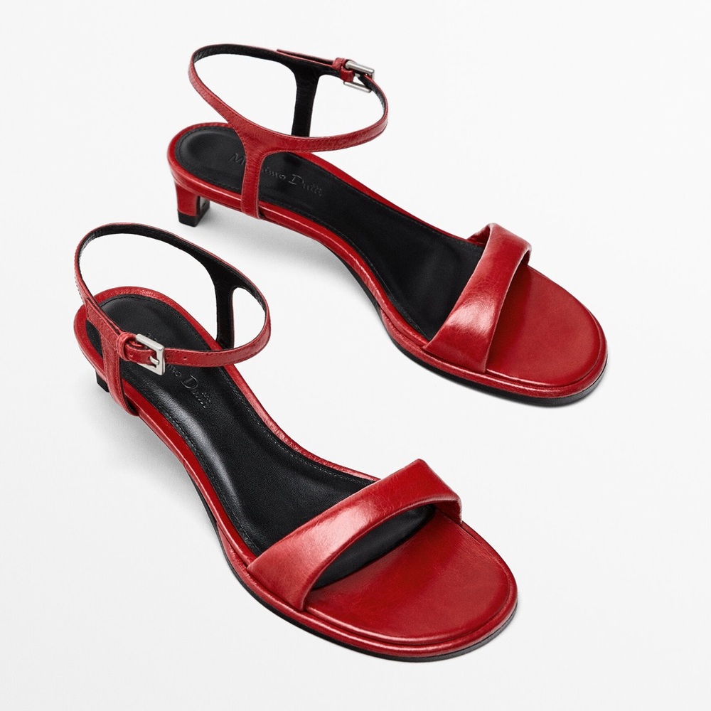 NWT Massimo Dutti Red Heeled Leather Sandals 1610 Size 6 1/2 (37)